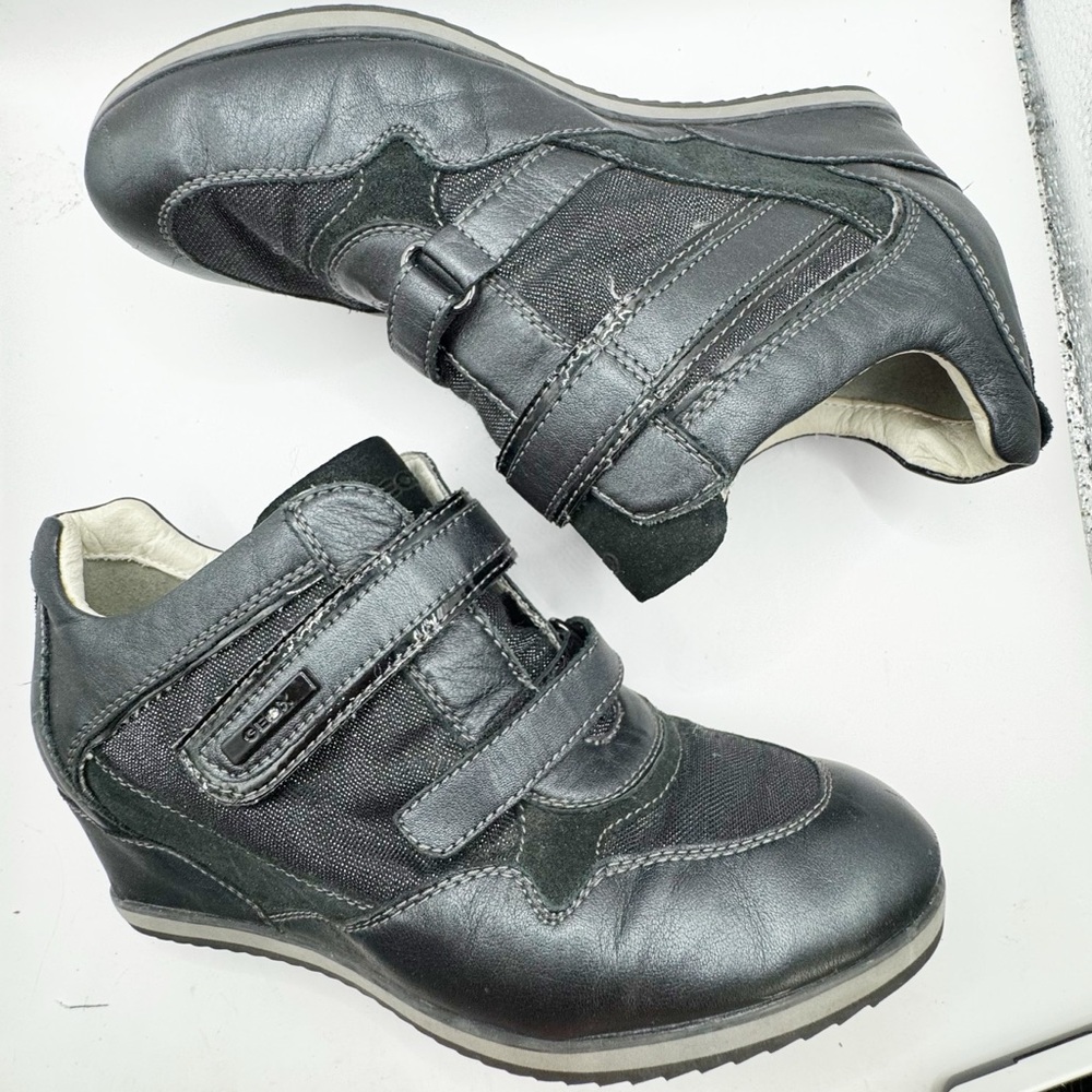 Geox Respira Italian leather black wedge heel shoes ankle boot European 38 US 8